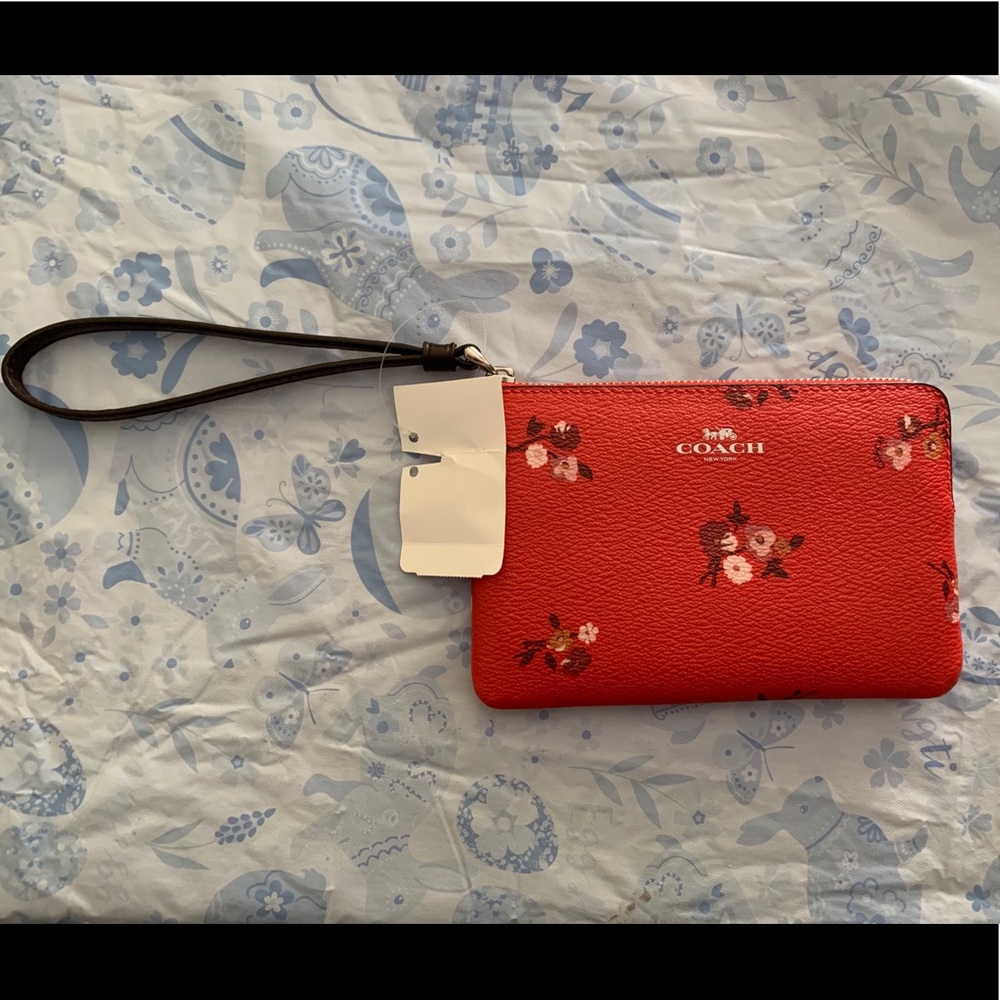 *Sold*Coach Red Floral Wristlet NWT